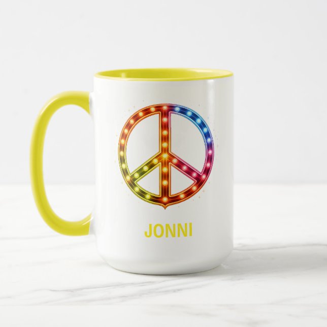 Neon Lighst Peace Sign Unisex Mug (Left)