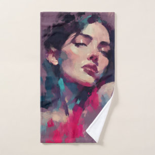 Neon Light Abstract Portrait Hand Towel