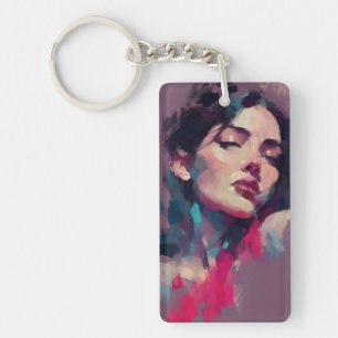 Neon Light Abstract Portrait Key Ring