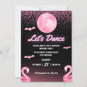 Neon Light Adult Disco birthday party invitation 