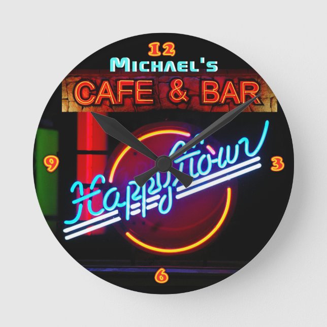 Neon Light BAR CAFE Custom SIGN Happy hour Round Clock (Front)