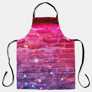 Neon light: empty brick wall. apron
