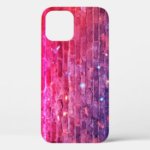 Neon light: empty brick wall. iPhone 12 case