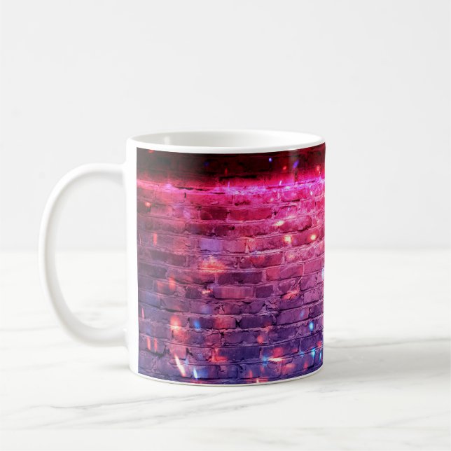 Neon light: empty brick wall. coffee mug (Left)