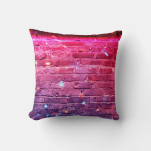 Neon light: empty brick wall. cushion