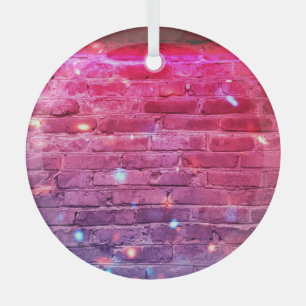 Neon light: empty brick wall. glass tree decoration