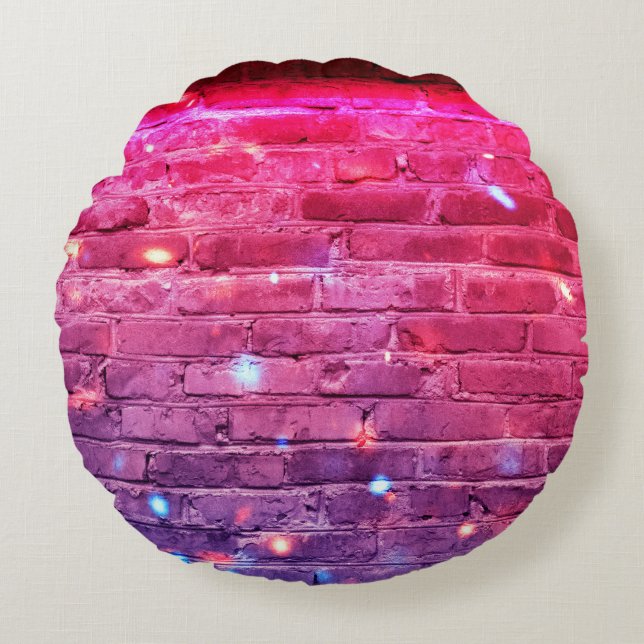 Neon light: empty brick wall. round cushion (Front)