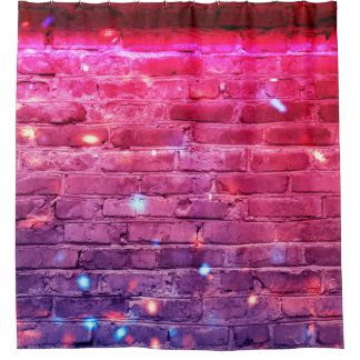 Neon light: empty brick wall. shower curtain