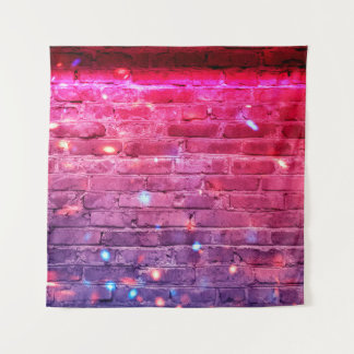 Neon light: empty brick wall. tapestry