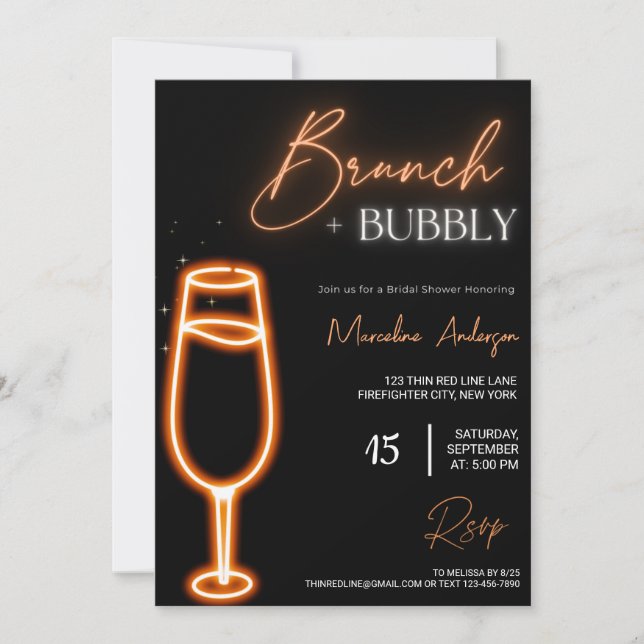 Neon Light  Petals & Prosecco Brunch and Bubbly Invitation (Front)