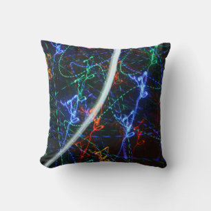 Neon Light Trails Abstract Photography. Cyberpunk Cushion