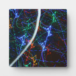 Neon Light Trails Abstract Photography. Cyberpunk Plaque