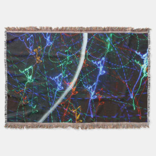 Neon Light Trails Abstract Photography. Cyberpunk Throw Blanket