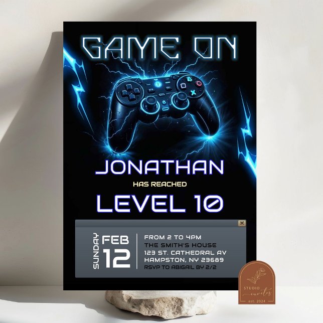 Neon Lighting Video Game Level Up Birthday Invitation (Creator Uploaded)
