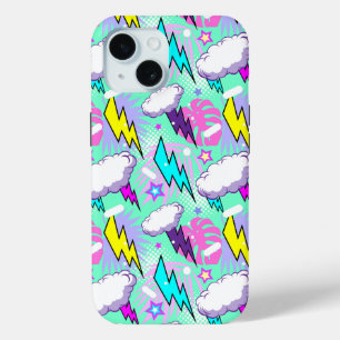 Neon Lightning Bolts & Stars Pattern iPhone 15 Case