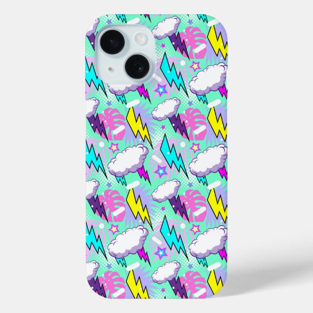 Neon Lightning Bolts & Stars Pattern Case-Mate iPhone Case (Back)