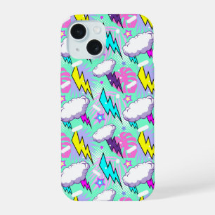 Neon Lightning Bolts & Stars Pattern iPhone 15 Case