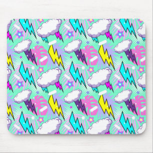 Neon Lightning Bolts & Stars Pattern Mouse Mat