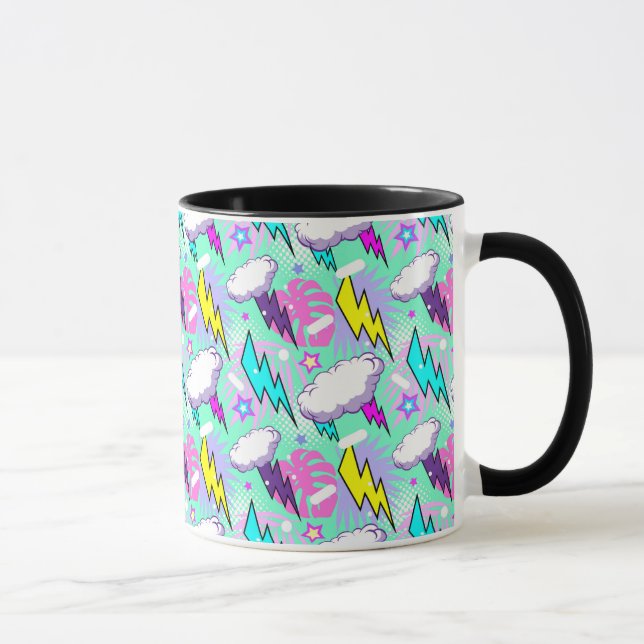 Neon Lightning Bolts & Stars Pattern Mug (Right)