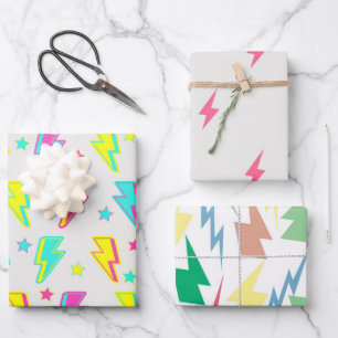 Neon Lightning Star Y2K Pattern Wrapping Paper Sheet