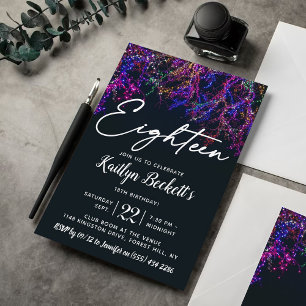 Neon Lights 18th Birthday Invitation
