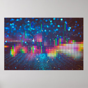 Neon lights and geometric seamless pattern poster