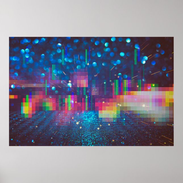 Neon lights and geometric seamless pattern poster (Front)