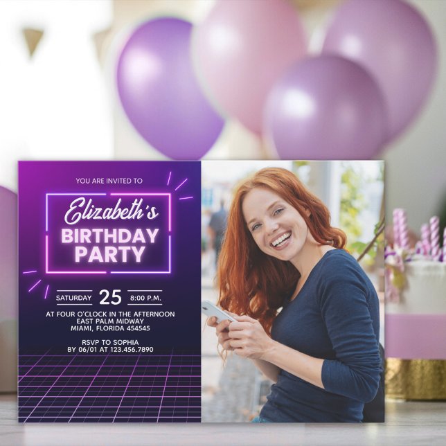 Neon Lights Birthday Invitation Photo Design (Creator Uploaded)