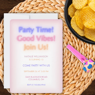 Neon Lights Birthday Party Invitation