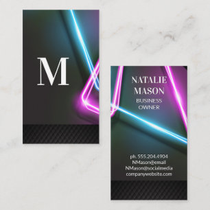 Neon Lights   Black Tile Pattern Business Card