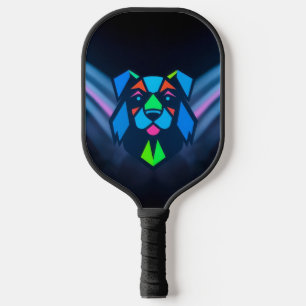 Neon lights blue dog pickleball paddle