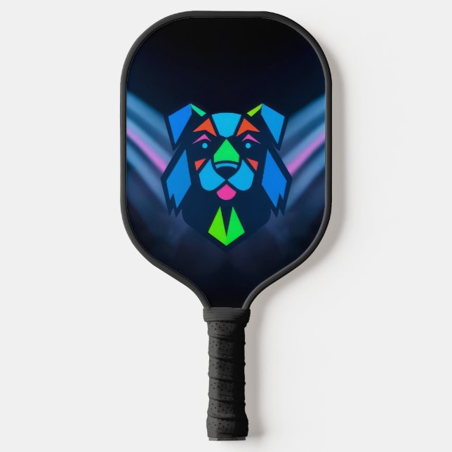 Neon lights blue dog pickleball paddle (Front)