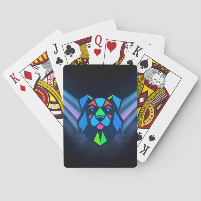 Neon lights blue dog playing cards (Back)