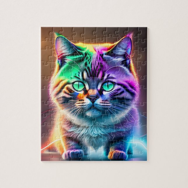 Neon Lights Cat Jigsaw Puzzle (Vertical)