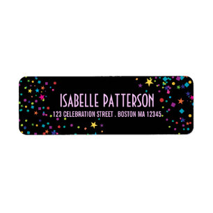 Neon Lights Colourful Confetti Party Address Label