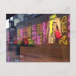 Neon Lights Department Store Window New York NYC Postcard