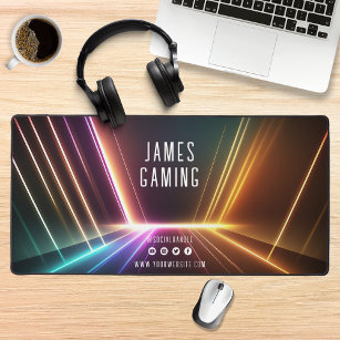 Neon Lights Gaming Gamer Social Media Personalised Desk Mat