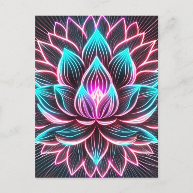 Neon Lights Lotus Flower Awakening Reiki Magic  Postcard (Front)