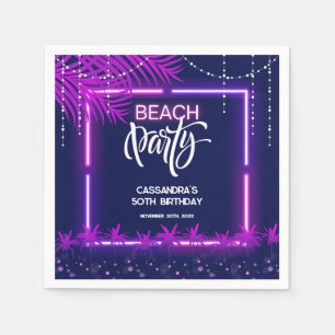 Neon Lights Palm Beach Night Party Birthday Napkin