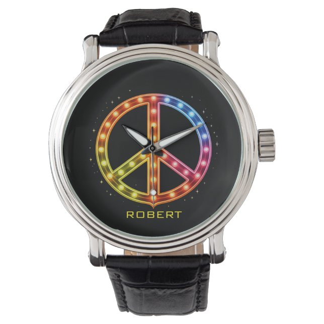 Neon Lights Peace Sign Unisex Watch (Front)