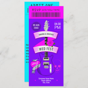 Neon Lights Rock ’n’ Roll Wedding Ticket Invitation