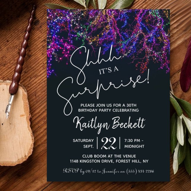 Neon Lights Surprise Birthday Party Invitation (Creator Uploaded)