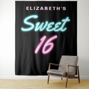 Neon Lights Sweet 16 Birthday Party Tapestry