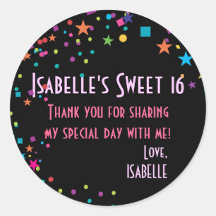Neon Lights Sweet 16 Club Party Favour Sticker