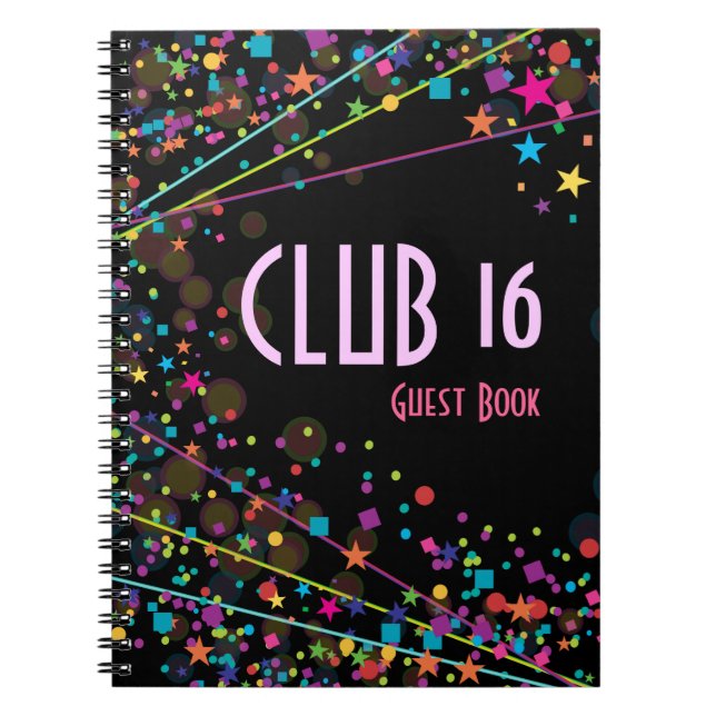 Neon Lights Sweet 16 Club Party Guest Book (Front)