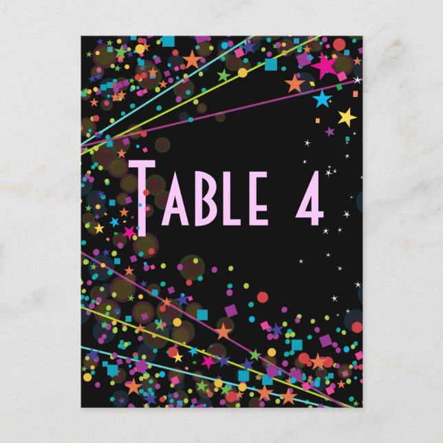 Neon Lights Sweet 16 Club Party Table Number Card (Front)
