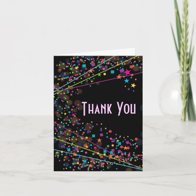 Neon Lights Sweet 16 Club Party Thank You Cards (Front)