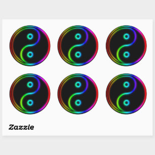 Neon like Rainbow Yin Yang Classic Round Sticker