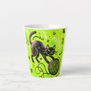 Neon Lime Black Cat Latte Mug