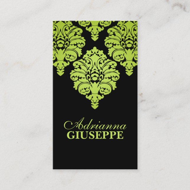 Neon Lime & Black Lush Damask Mummy Calling Card / (Front)